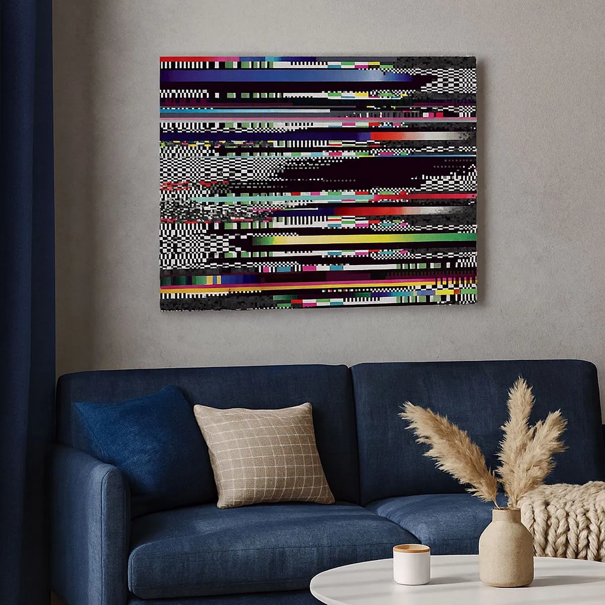 Vászonkép - Színes vonalak és pixelek absztrakt stílusban - 70x50cm - A valóság kontrollképe - Modern fali dekoráció nappalihoz és hálószobához ARTTOR