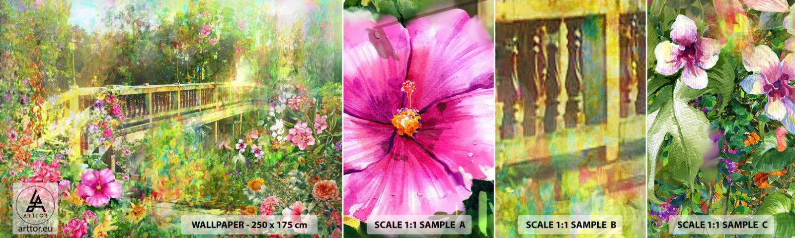 Fotótapéta Minta Öntapadós Deluxe Sticker - A tavaszi sóhajok hídja - Tájkép, Virágok, Kert - 100x30 cm