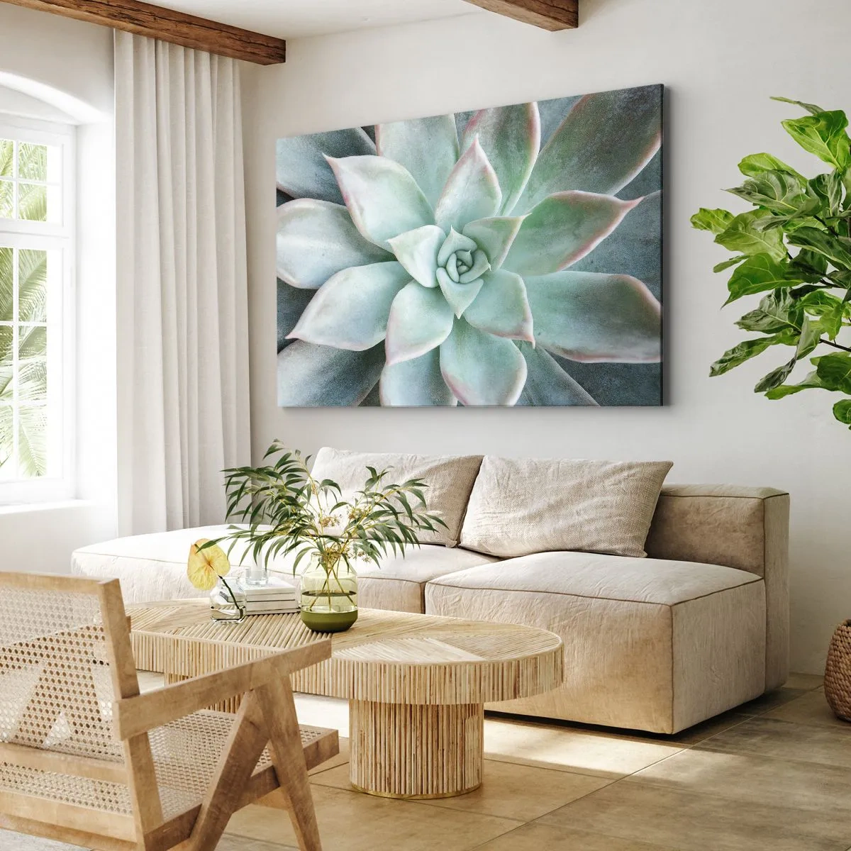 Vászonkép - Zöld pozsgás növény közeli képe - 70x50cm - A sivatag szíve - Modern fali dekoráció nappalihoz és hálószobához ARTTOR