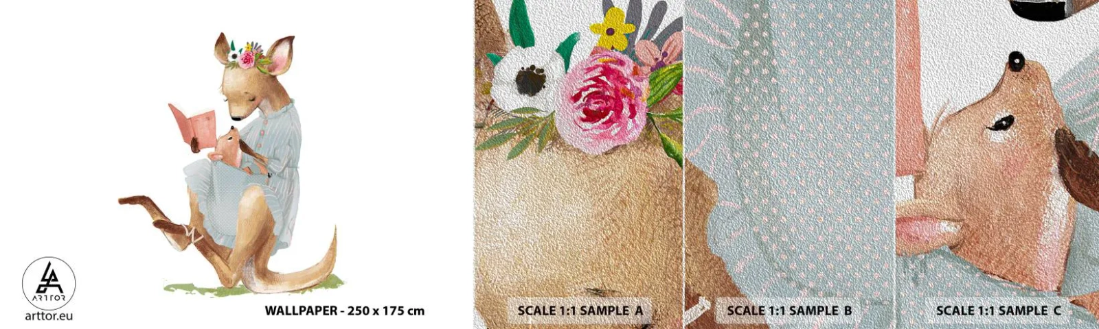 Fotótapéta Minta Premium Sand - Olvass nekem anya - Gyerekeknek, Kenguru, Anya Gyermekével - 100x30 cm