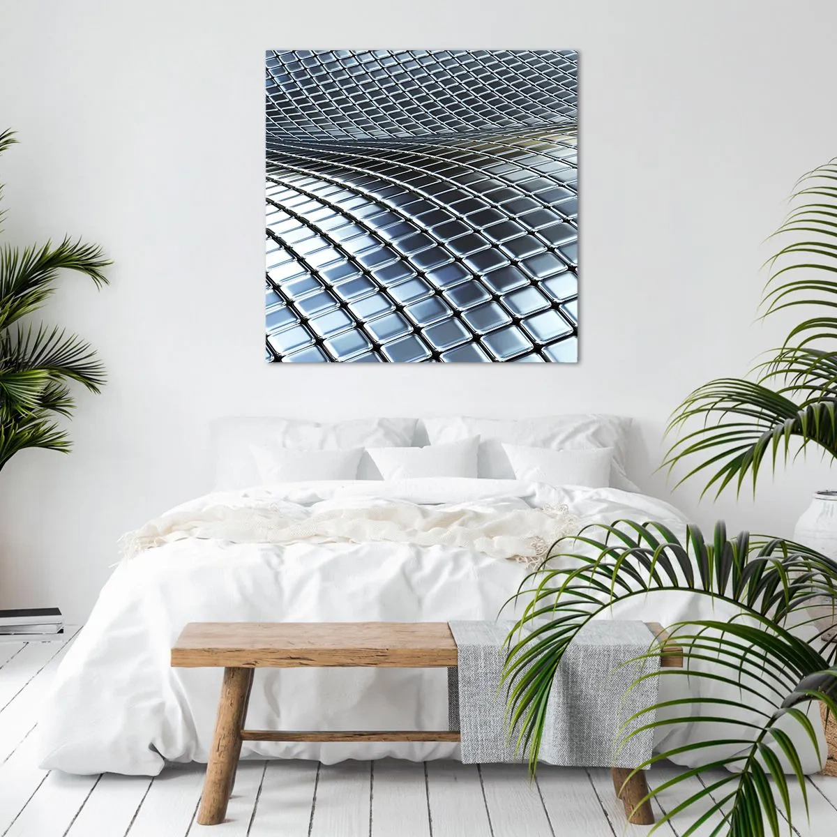 Vászonkép - Fémes ezüst hullám - 70x70 cm