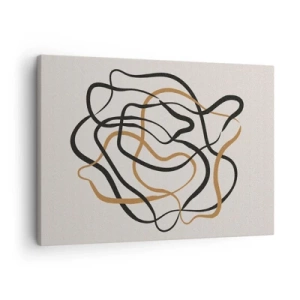 Vászonkép - Kusza vonalak fekete és arany színben világos háttéren - 70x50cm - Minden összezavarodott - Modern fali dekoráció nappalihoz és hálószobához ARTTOR