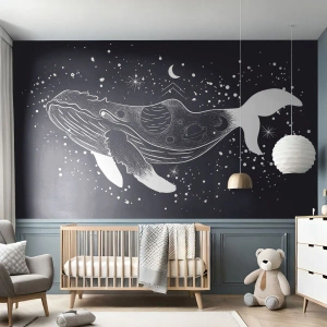 Öntapadós Fotótapéta Deluxe Sticker - Az univerzum óceánjában - Absztrakció, Bálna, Fekete és fehér - 100x70 cm