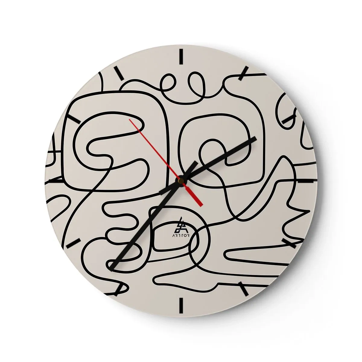 Falióra, Óra - Absztrakt fekete vonalak világos háttéren modern stílusban - 30x30cm - A nyomonkövetésben - Modern fali dekoráció nappalihoz, konyhához és hálószobához ARTTOR