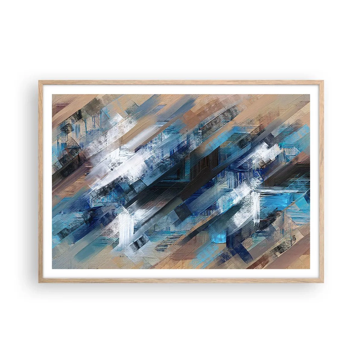 Poszter világos tölgy keretben - Kék ferdén - 100x70 cm