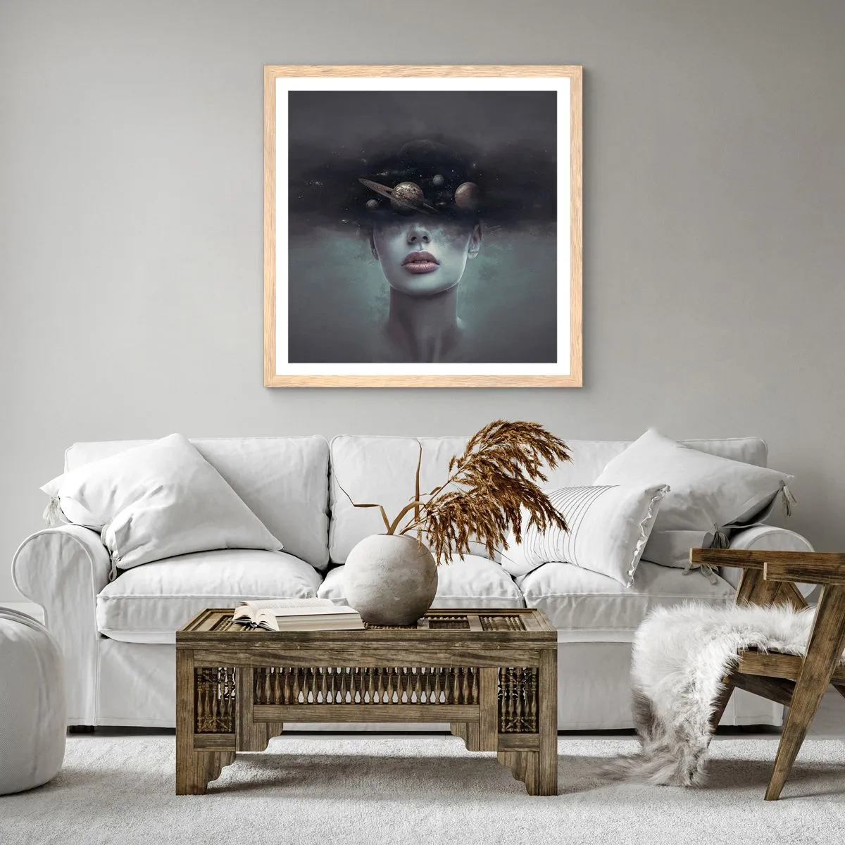 Poszter világos tölgy keretben - És a bolygók megvadulnak... - 60x60 cm