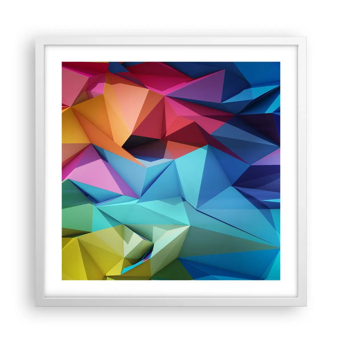 Poszter fekete keretben - Szivárvány origami - 50x50 cm