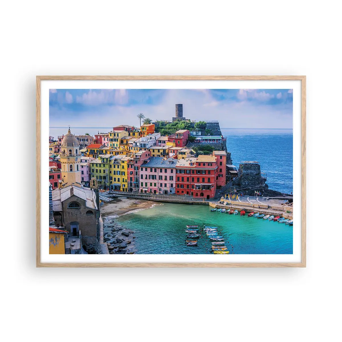 Poszter világos tölgy keretben - Varázslatos mediterrán város - 100x70 cm