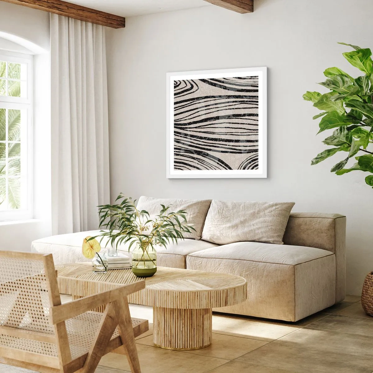 Poszter fekete keretben - Vonalak csobbanása - 60x60 cm