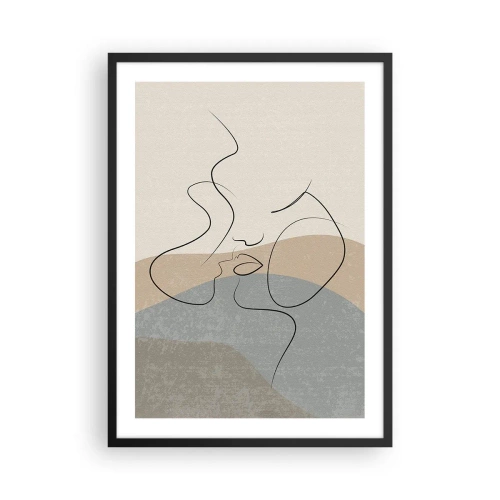 Poszter fehér keretben - Minimalista vonalvezetés, amely nőies arcot kölcsönöz - 50x70cm - Mint egy ecsetvonás - Modern fali dekoráció nappalihoz és hálószobához ARTTOR