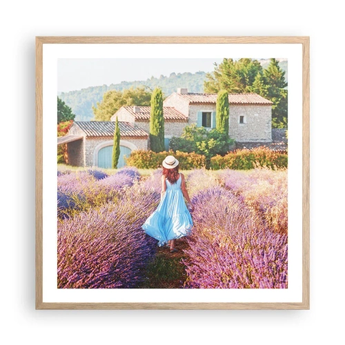 Poszter világos tölgy keretben - Levendula lány - 60x60 cm