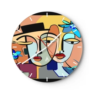 Falióra, Óra - Színes kubista stílusú arcok virágos elemekkel - 30x30cm - Picasso randez vous - Modern fali dekoráció nappalihoz, konyhához és hálószobához ARTTOR