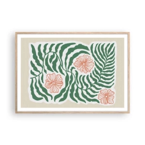 Poszter világos tölgy keretben - Zöldben virágzó - 100x70 cm