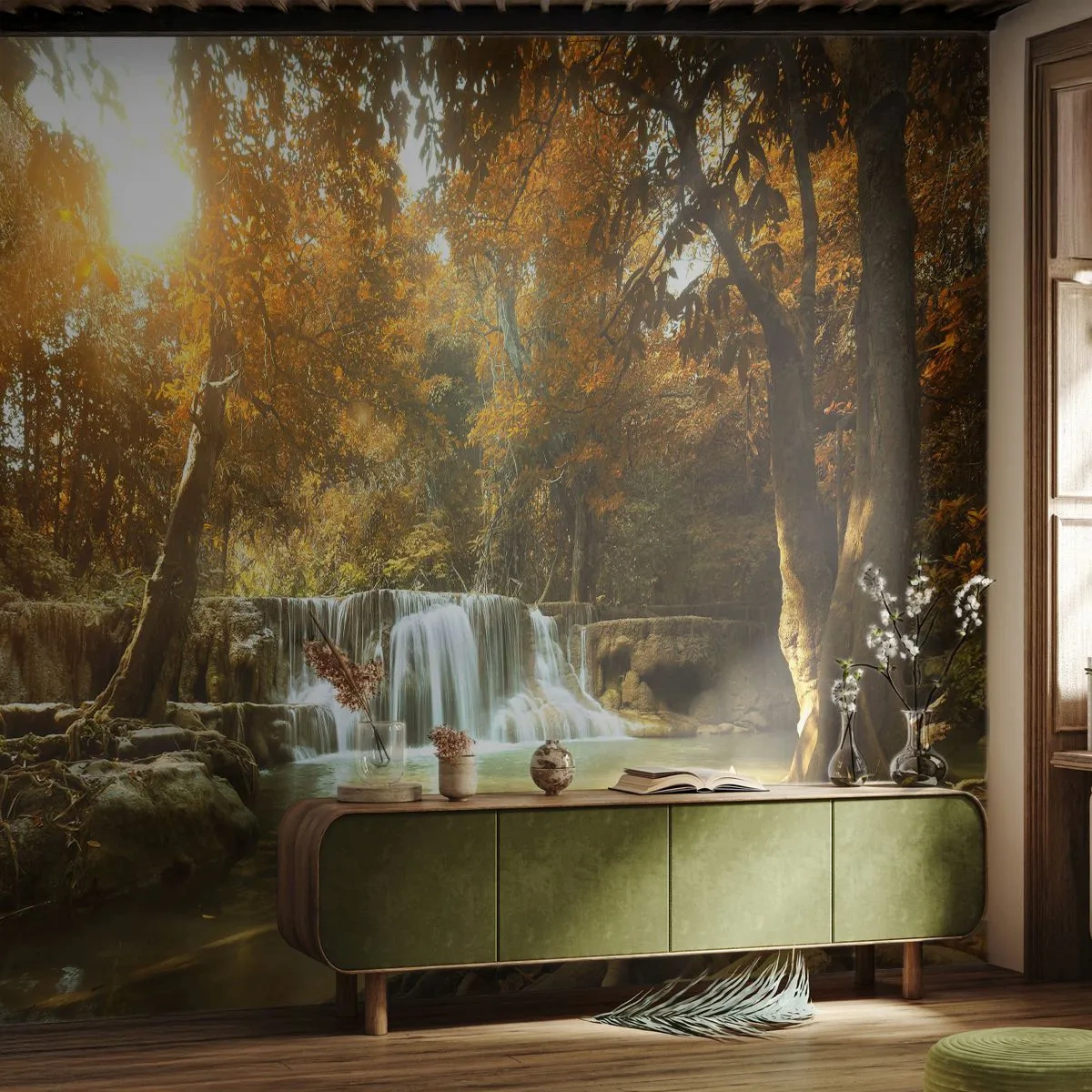 Fotótapéta Standard Eco - Park kaszkád - Tájkép, Vízesés, Erdő - 350x256 cm