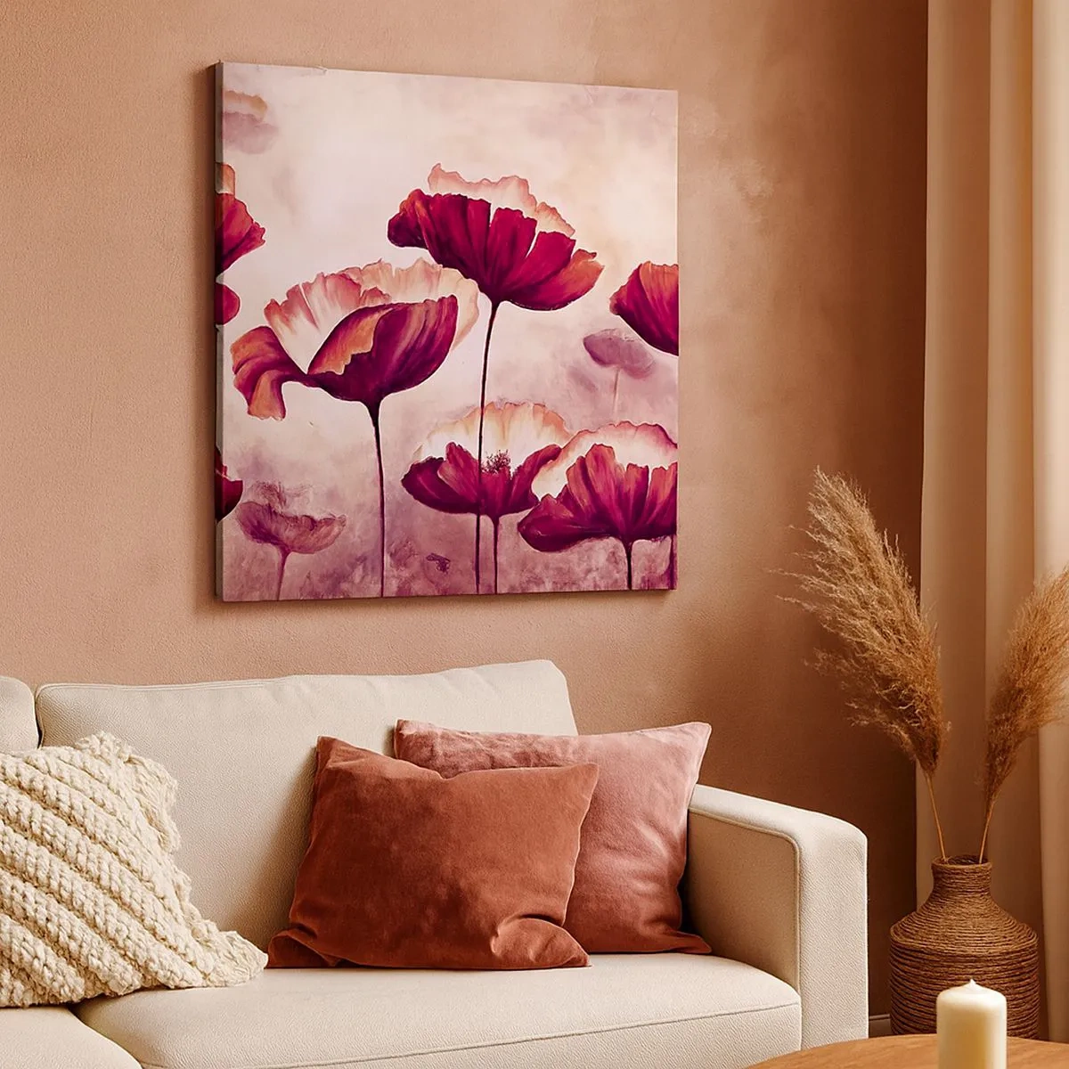 Vászonkép - Piros és fehér szirom - 30x30 cm