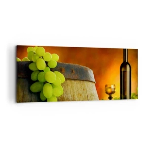 Vászonkép - Csendélet egy üveg borral és egy szőlő fürttel - 120x50 cm