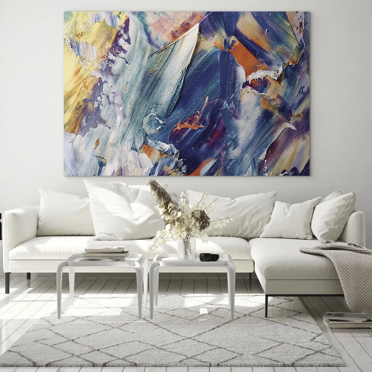 Üveg kép - Dinamikus absztrakció vastag ecsetvonásokkal - 70x50cm - Színkavalkád - Modern fali dekoráció nappalihoz és hálószobához ARTTOR