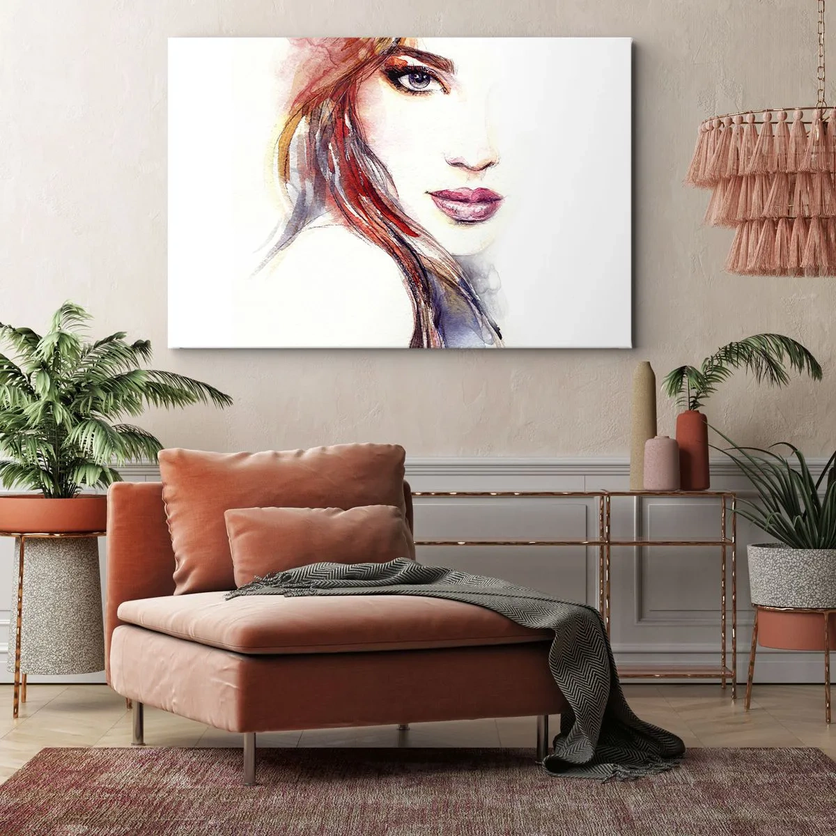 Vászonkép - Egy kifejező tekintetű női arc finom akvarellje. - 70x50cm - Vademecum – kövess engem - Modern fali dekoráció nappalihoz és hálószobához ARTTOR