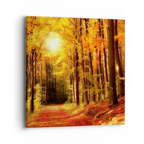 Vászonkép - Arany ősz az erdei úton - 40x40 cm