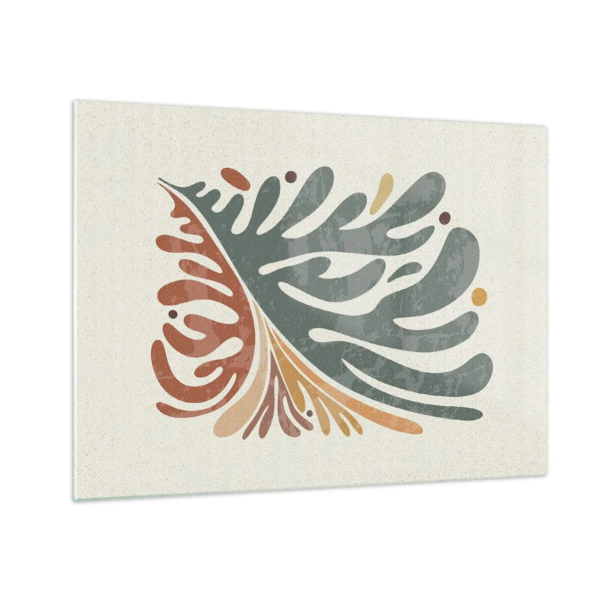 Üveg kép - Absztrakt levél meleg színekben - 70x50cm - Többszínű levél - Modern fali dekoráció nappalihoz és hálószobához ARTTOR