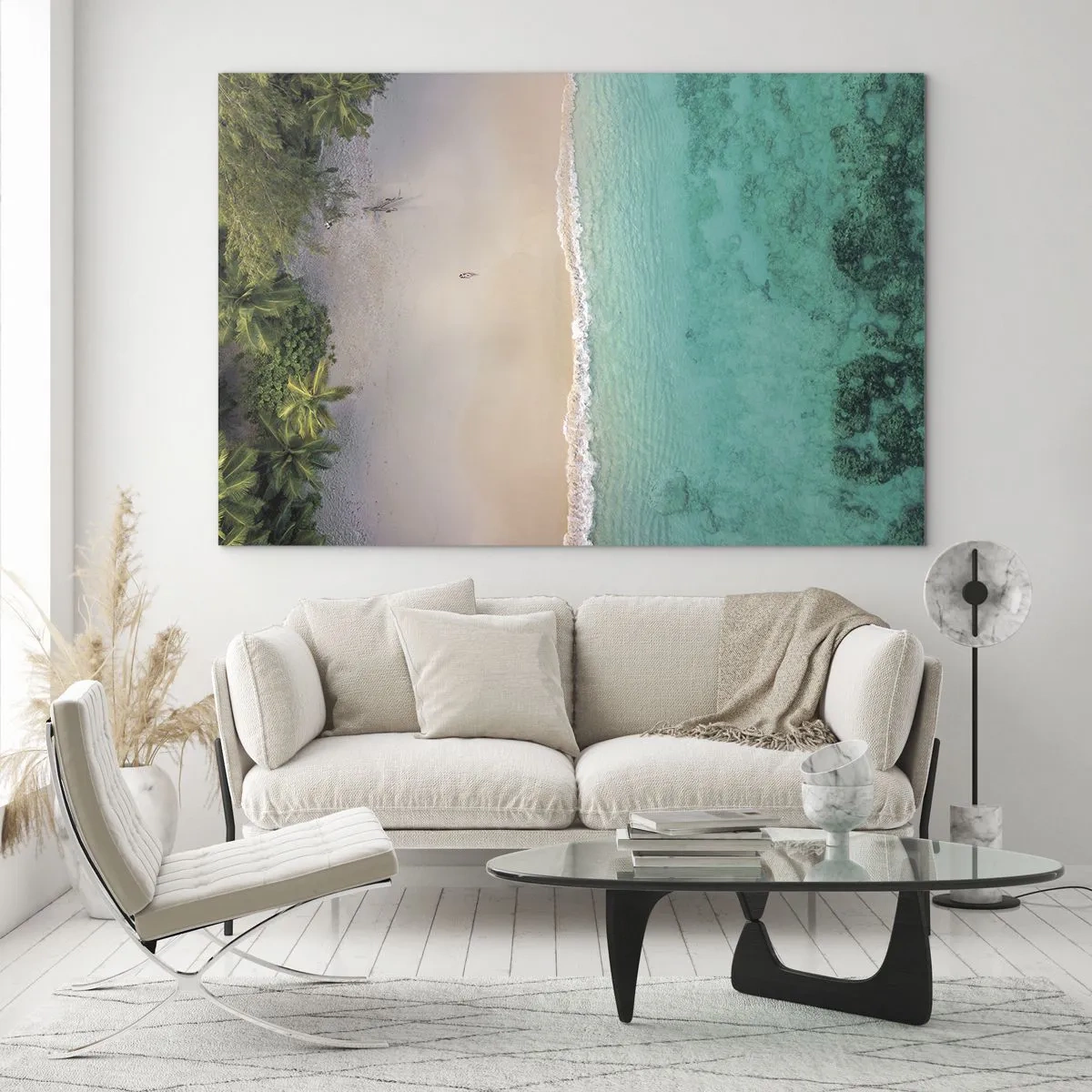 Üveg kép - Légifelvételek egy trópusi strandról és türkizkék tengerről - 70x50cm - Paradicsomi tengerpart - Modern fali dekoráció nappalihoz és hálószobához ARTTOR