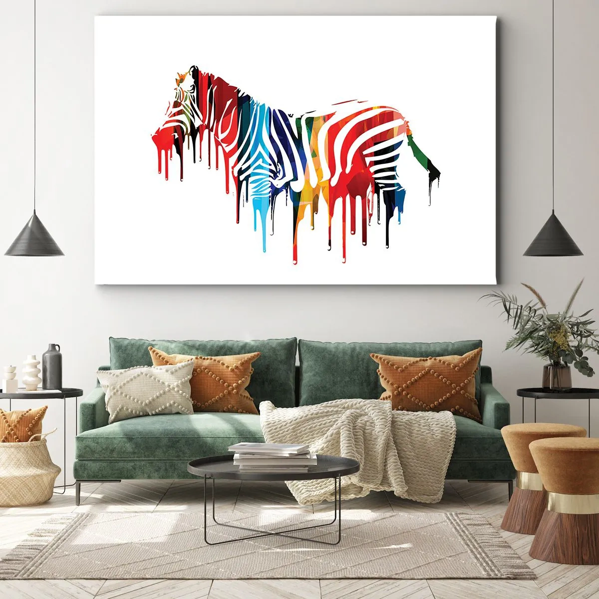 Vászonkép - Absztrakt zebra színes színekben, festékhatással - 70x50cm - Nem csak fekete-fehér - Modern fali dekoráció nappalihoz és hálószobához ARTTOR