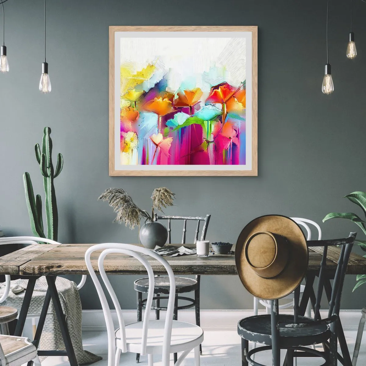 Poszter világos tölgy keretben - Kivirágzott a szivárvány - 40x40 cm