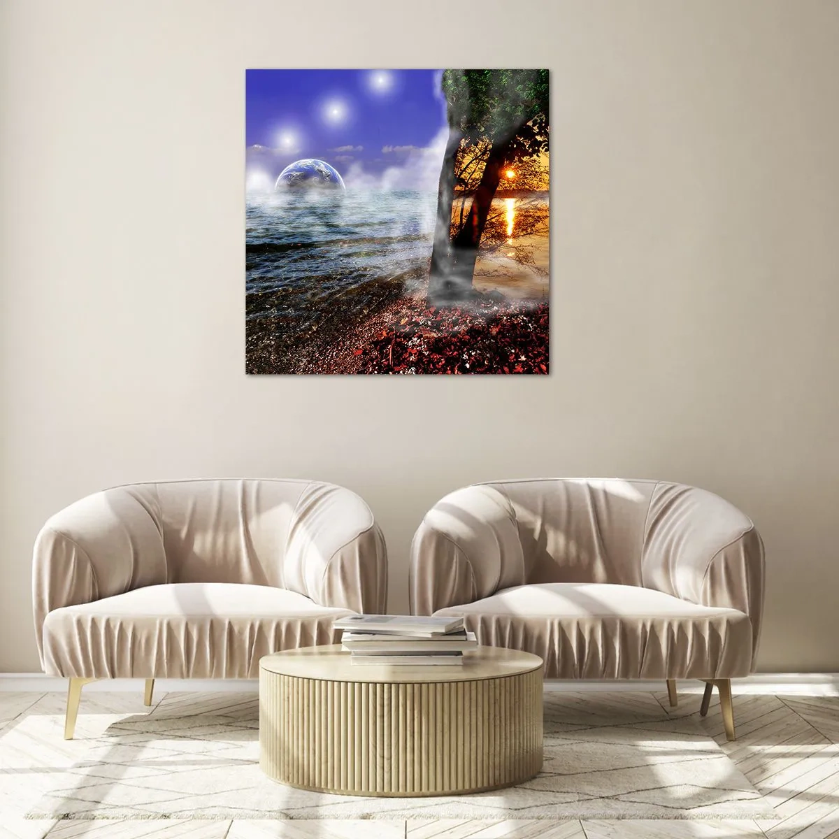 Üveg kép - Szürreális táj - a természet egysége - 70x70 cm