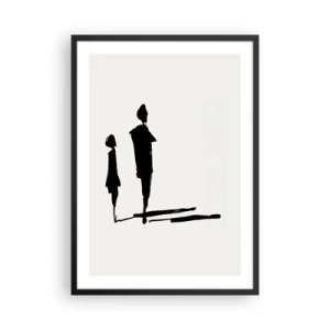 Poszter fehér keretben - Két alak sziluettjei feketében, világos háttér előtt - 50x70cm - Biztosan együtt? - Modern fali dekoráció nappalihoz és hálószobához ARTTOR