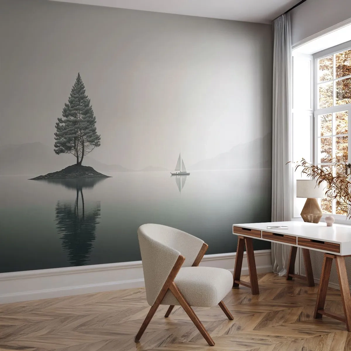 Fotótapéta Premium Sand - Egy álom - Nyugalom, Vitorlás, Tó - 100x70 cm