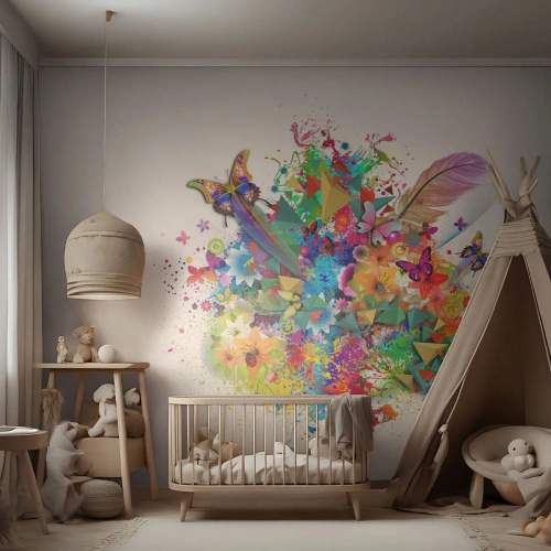 Fotótapéta Premium Sand - Öröm csokor - Pillangó, Virág, Grafika - 100x70 cm