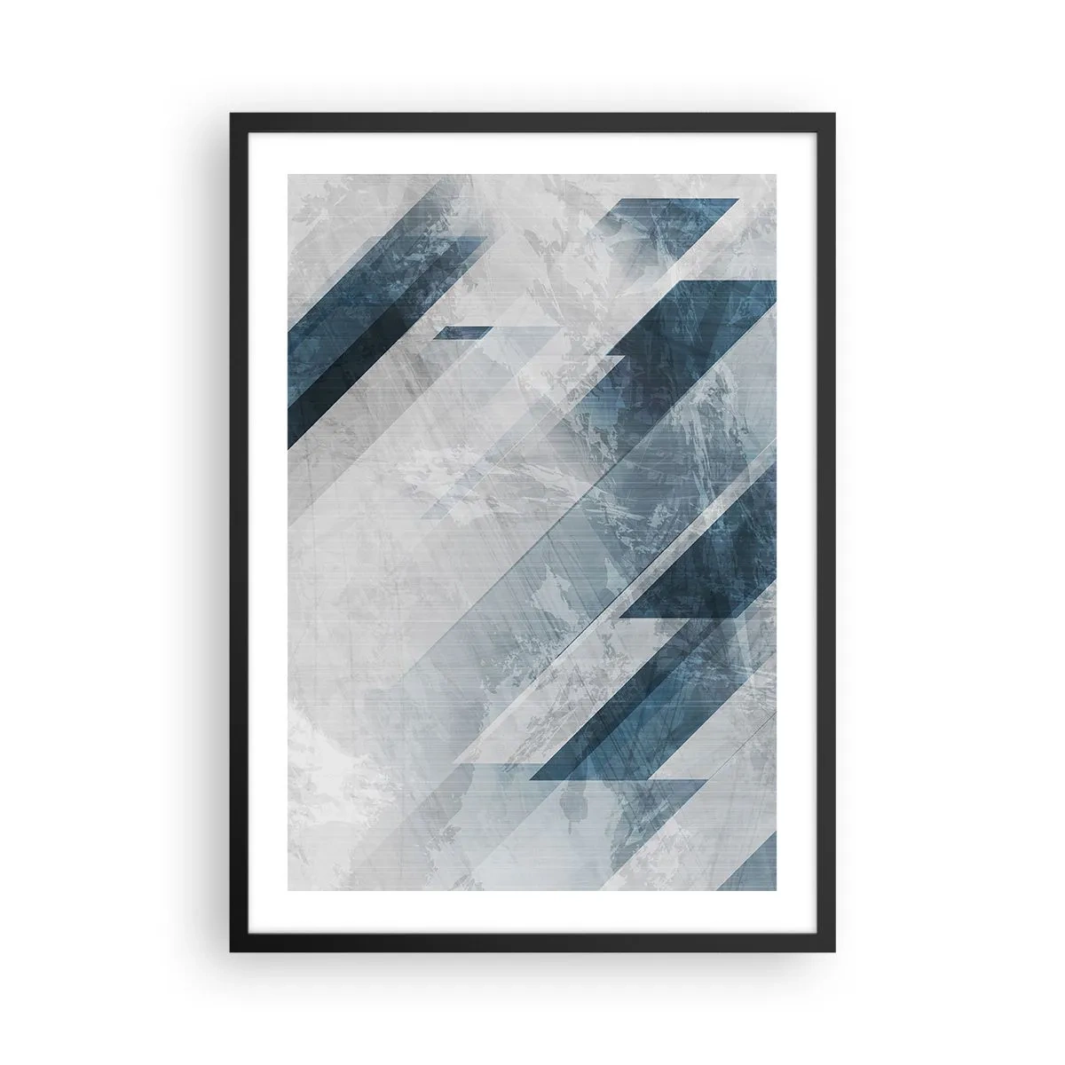 Poszter fehér keretben - Geometria kék és szürke árnyalatokban - 50x70cm - Térkompozíció - szürke mozgás - Modern fali dekoráció nappalihoz és hálószobához ARTTOR