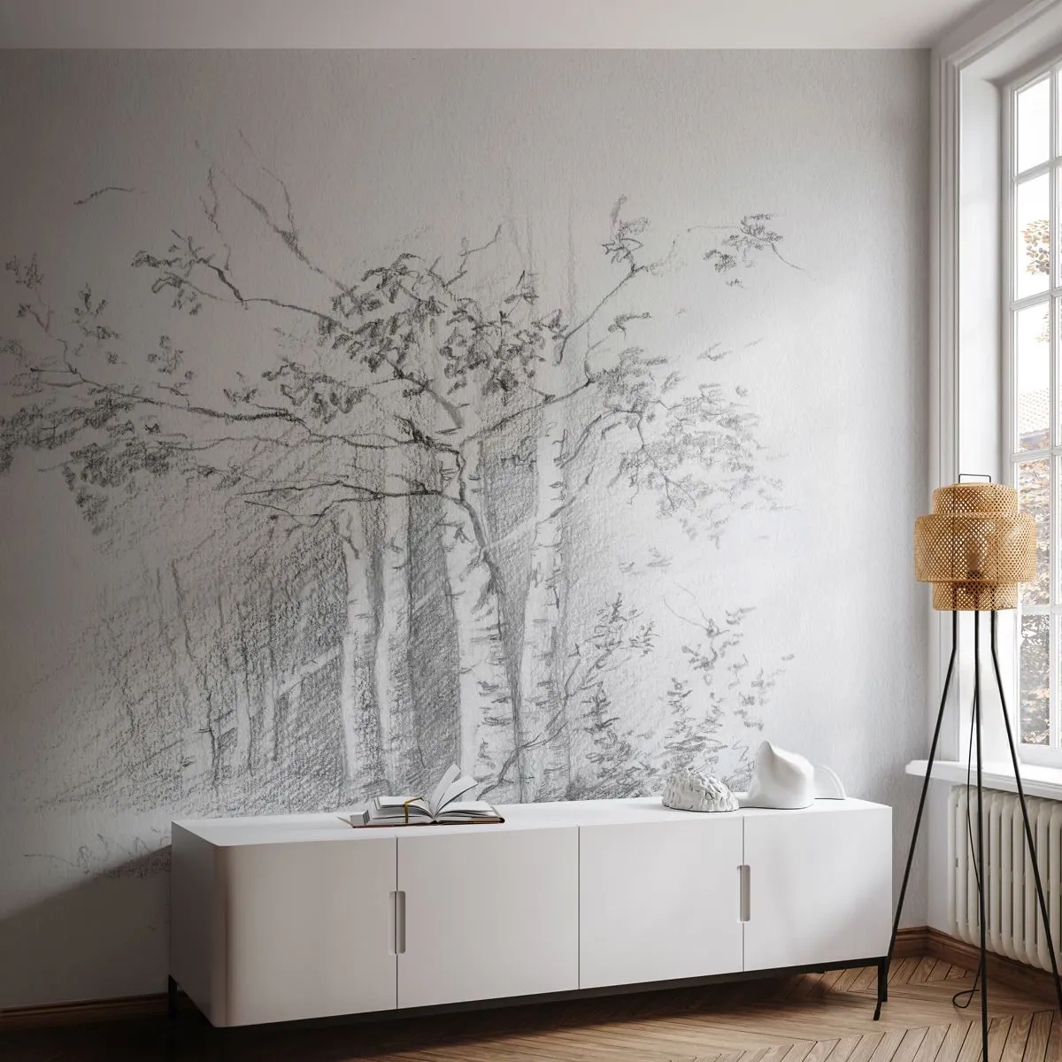 Fotótapéta Premium Canvas - A nyírerdő fénye - Erdő, Nyír, fák - 250x175 cm