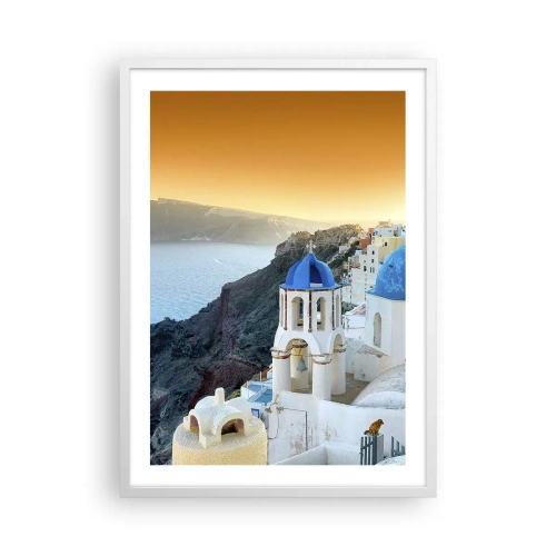 Poszter fekete keretben - Santorini – rásimulva a sziklákra - 50x70 cm