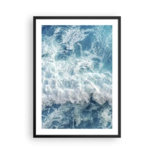 Poszter fehér keretben - Dinamikus tengerhullámok kék árnyalatokban - 50x70cm - Vidáman és ugrálva - Modern fali dekoráció nappalihoz és hálószobához ARTTOR