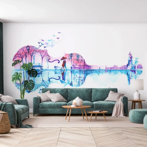 Fotótapéta Premium Sand - Eső dalokat hozok nektek - Absztrakció, Hegedű, Építészet - 150x105 cm