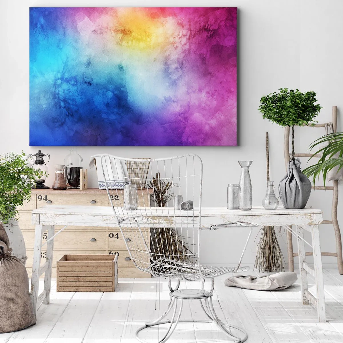 Vászonkép - Egy absztrakt kompozíció pasztell rózsaszín és kék árnyalatokban. - 70x50cm - Majdnem a hetedik mennyországban - Modern fali dekoráció nappalihoz és hálószobához ARTTOR