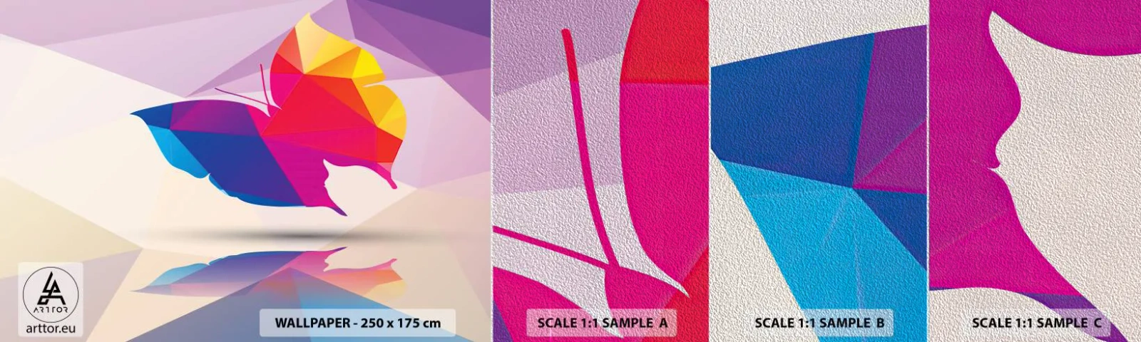 Fotótapéta Minta Premium Sand - Szivárvány pillangó - Rovarok, Pillangó, Geometriai ábra - 100x30 cm