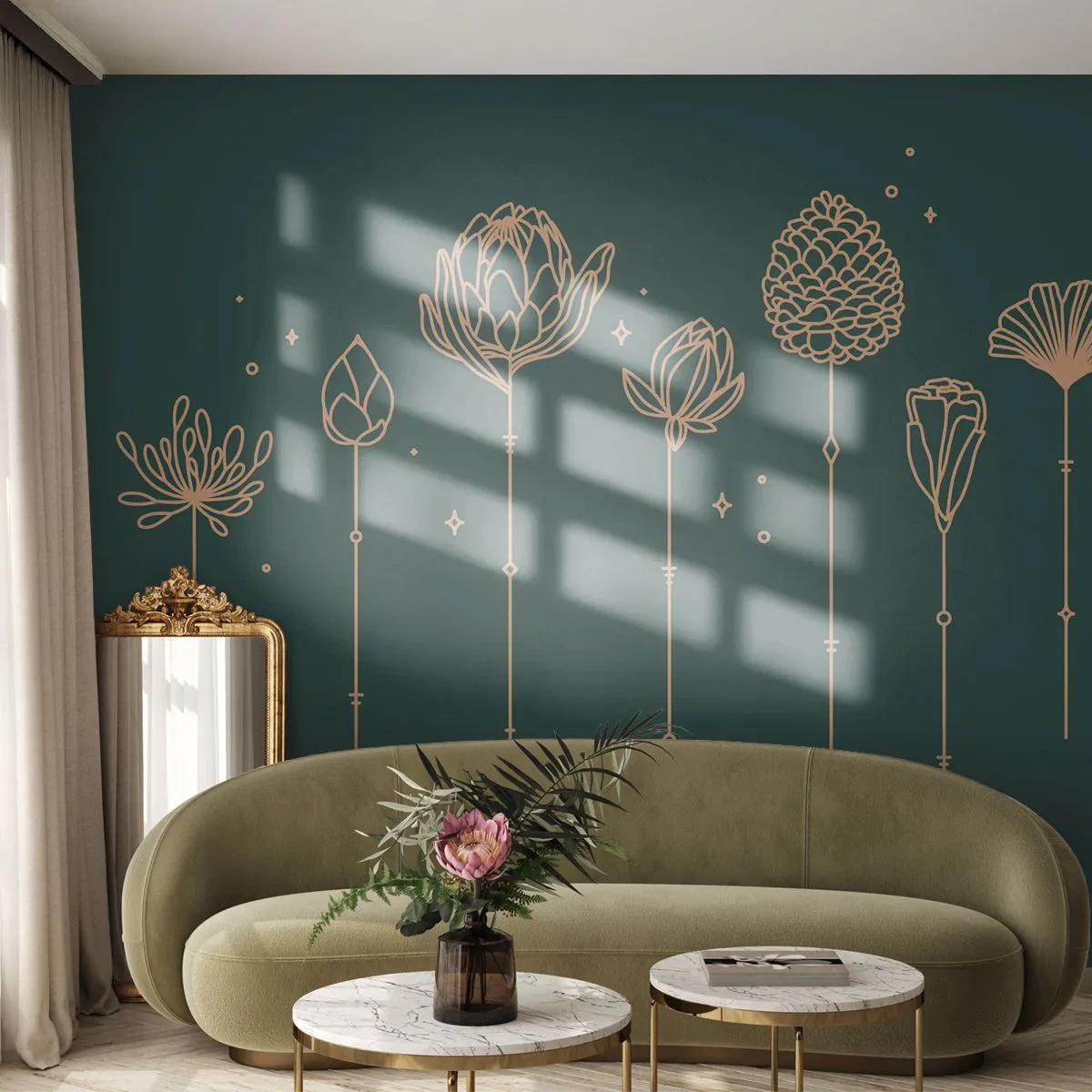 Öntapadós Fotótapéta Deluxe Sticker - A ZIÓŁkowski család - Virágok, Art Deco, Minimalista - 350x256 cm