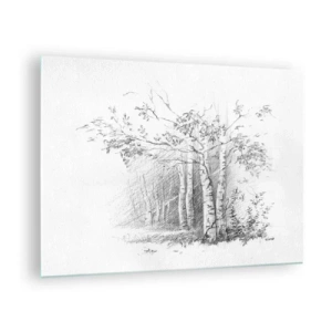Üveg kép - Vázlat egy nyírerdőről monokróm tónusokban - 70x50cm - A nyírerdő fénye - Modern fali dekoráció nappalihoz és hálószobához ARTTOR