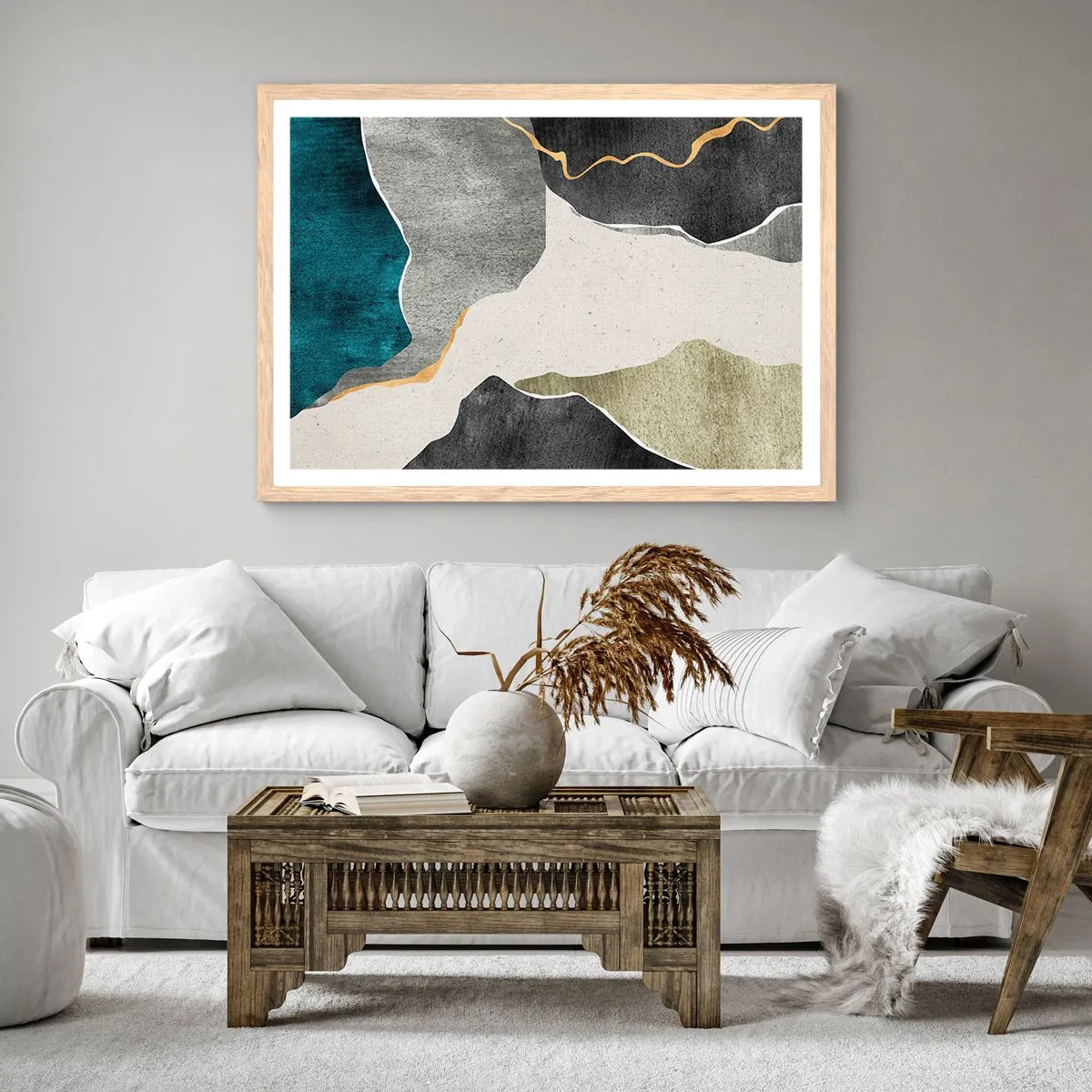 Poszter világos tölgy keretben - Mozaik kompozíció aranyszállal - 40x30 cm