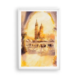 Poszter fekete keretben - Napkelte a krakkói piactér felett - 61x91 cm