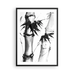 Poszter fehér keretben - Bambusz szárak és levelek fekete-fehér stílusban - 50x70cm - Közelkép a keletről - Modern fali dekoráció nappalihoz és hálószobához ARTTOR