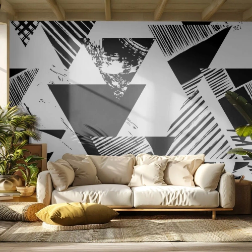 Fotótapéta Premium Canvas - Háromszögek esője - Absztrakció, Grafika, Fekete és fehér - 250x175 cm