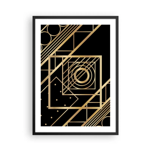 Poszter fehér keretben - Arany geometrikus minták fekete alapon Art Deco stílusban - 50x70cm - Arany geometria - Modern fali dekoráció nappalihoz és hálószobához ARTTOR