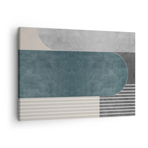 Vászonkép - Geometrikus absztrakció szürke és zöld árnyalatokban - 70x50cm - Vízszintes kompozíció - Modern fali dekoráció nappalihoz és hálószobához ARTTOR