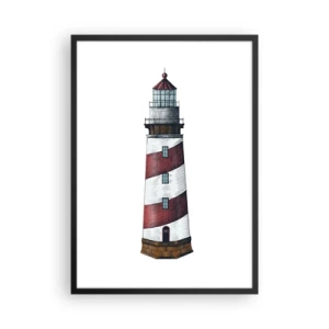 Poszter fehér keretben - Klasszikus stílusú világítótorony illusztráció - 50x70cm - Mindig résen - Modern fali dekoráció nappalihoz és hálószobához ARTTOR