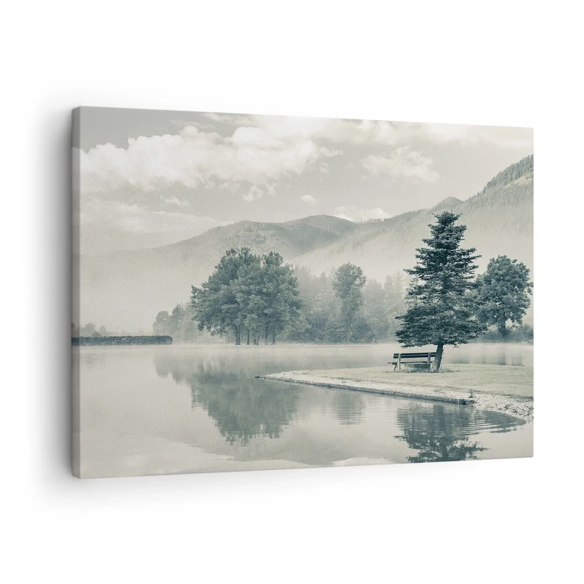 Vászonkép - Egy festői tó paddal és köddel a háttérben - 70x50cm - A tó még alszik - Modern fali dekoráció nappalihoz és hálószobához ARTTOR