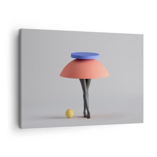 Vászonkép - Absztrakt geometrikus kompozíció lábakkal és egy labdával - 70x50cm - Szürreális kompozíció - Modern fali dekoráció nappalihoz és hálószobához ARTTOR