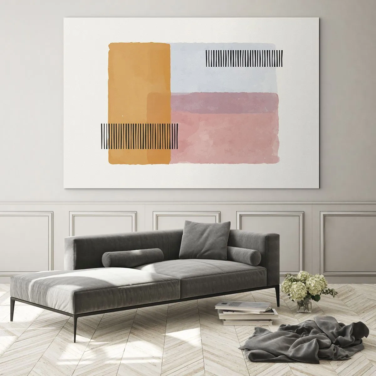 Üveg kép - Absztrakt téglalapok vonalakkal minimalista stílusban - 70x50cm - Saroktól sarokig - Modern fali dekoráció nappalihoz és hálószobához ARTTOR